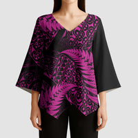 New Zealand Rugby Pacific Personalised Kimono Sleeve Blouse All Pink Maori Pasifika Fern Pattern LT9 - Polynesian Pride