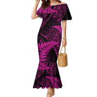 New Zealand Rugby Pacific Personalised Mermaid Dress All Pink Maori Pasifika Fern Pattern LT9 Women Pink - Polynesian Pride
