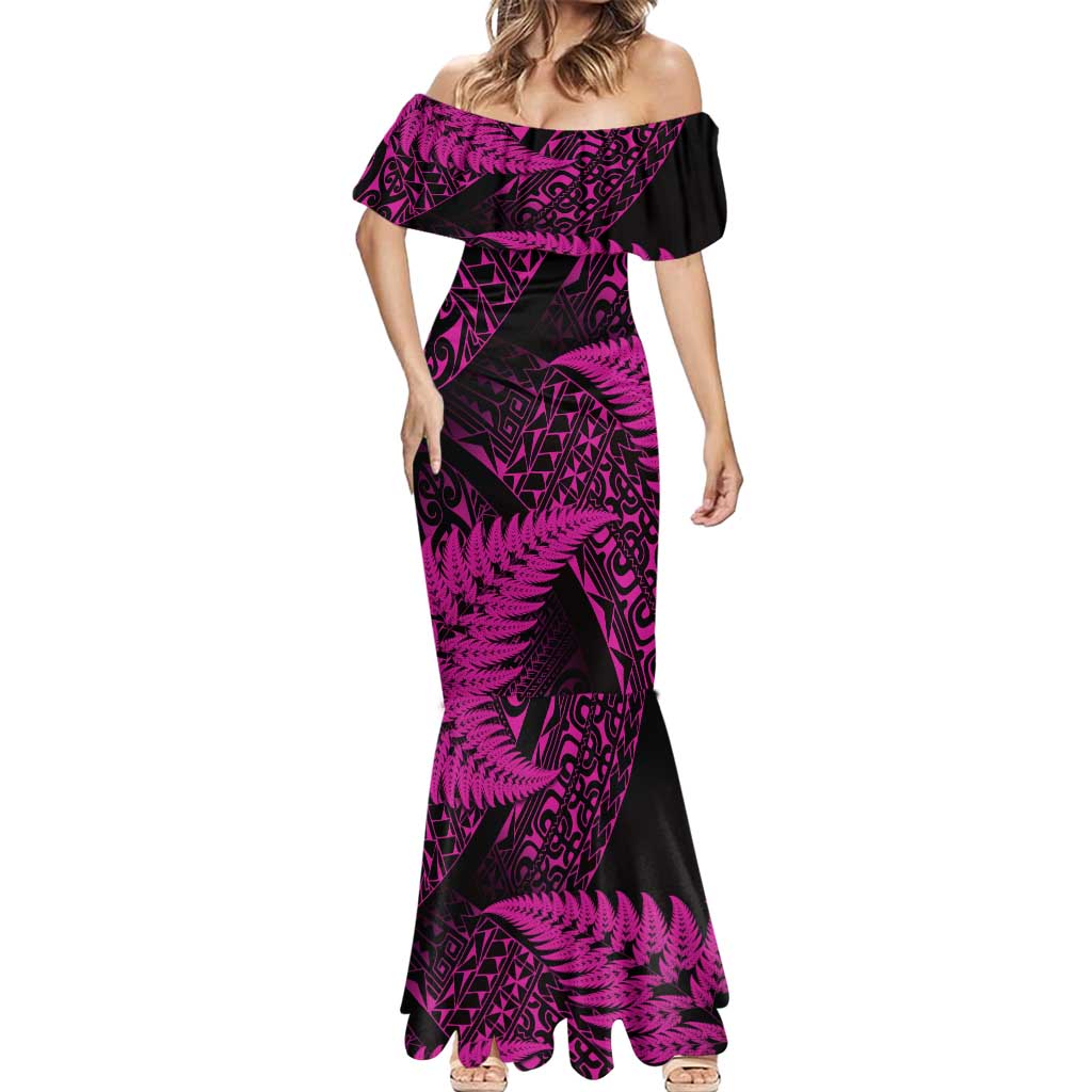 New Zealand Rugby Pacific Personalised Mermaid Dress All Pink Maori Pasifika Fern Pattern LT9 - Polynesian Pride