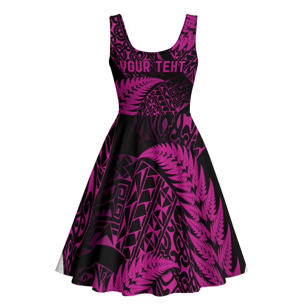 New Zealand Rugby Pacific Personalised Midi Dress All Pink Maori Pasifika Fern Pattern LT9 - Polynesian Pride