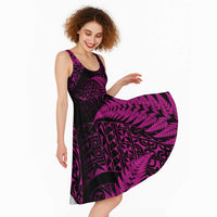 New Zealand Rugby Pacific Personalised Midi Dress All Pink Maori Pasifika Fern Pattern LT9 - Polynesian Pride