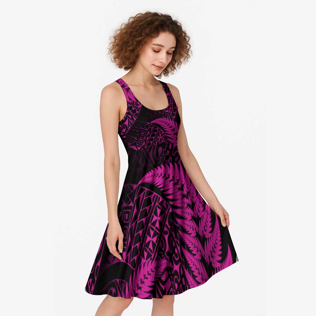 New Zealand Rugby Pacific Personalised Midi Dress All Pink Maori Pasifika Fern Pattern LT9 - Polynesian Pride