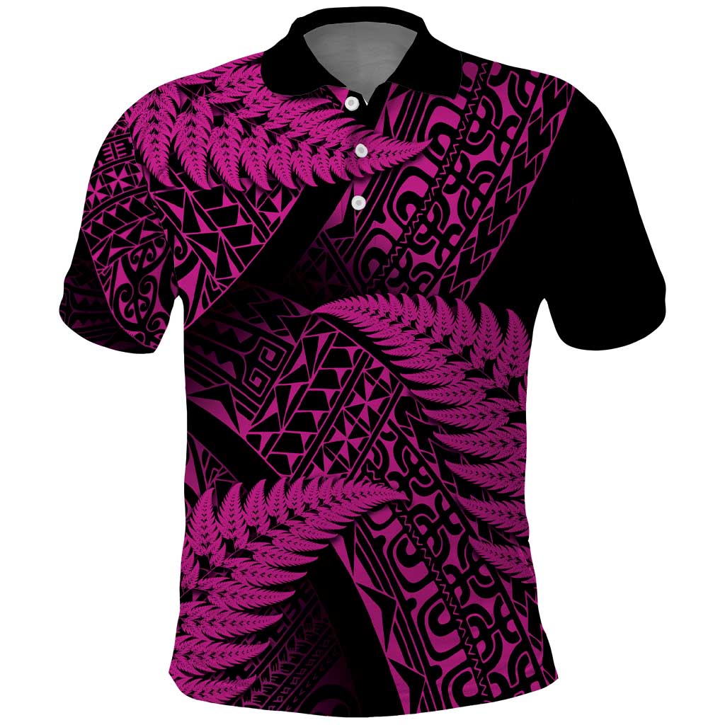 New Zealand Rugby Pacific Personalised Polo Shirt All Pink Maori Pasifika Fern Pattern LT9 Pink - Polynesian Pride