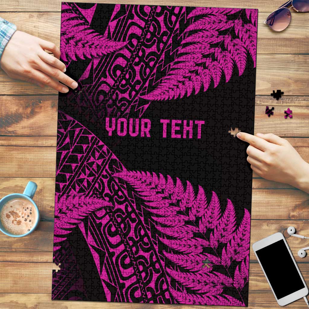 New Zealand Rugby Pacific Personalised Puzzle All Pink Maori Pasifika Fern Pattern - Polynesian Pride