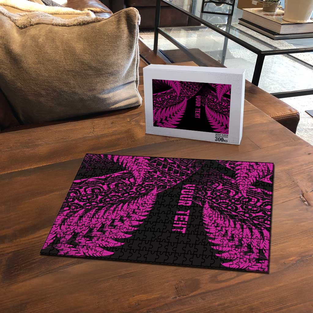 New Zealand Rugby Pacific Personalised Puzzle All Pink Maori Pasifika Fern Pattern - Polynesian Pride