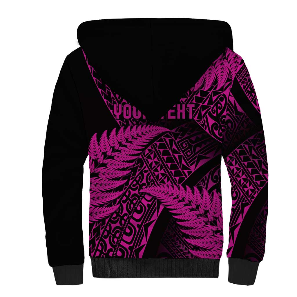 New Zealand Rugby Pacific Personalised Sherpa Hoodie All Pink Maori Pasifika Fern Pattern LT9 - Polynesian Pride