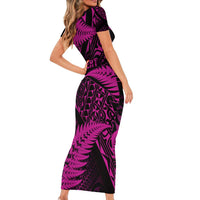 New Zealand Rugby Pacific Personalised Short Sleeve Bodycon Dress All Pink Maori Pasifika Fern Pattern LT9 - Polynesian Pride