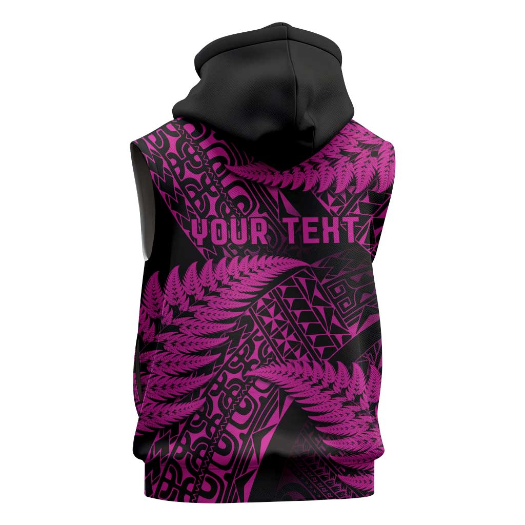 New Zealand Rugby Pacific Personalised Sleeveless Hoodie All Pink Maori Pasifika Fern Pattern LT9 - Polynesian Pride