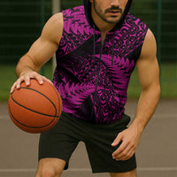 New Zealand Rugby Pacific Personalised Sleeveless Zip Hoodie All Pink Maori Pasifika Fern Pattern LT9 - Polynesian Pride