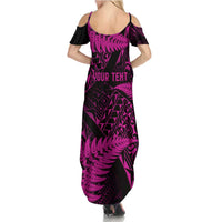 New Zealand Rugby Pacific Personalised Summer Maxi Dress All Pink Maori Pasifika Fern Pattern LT9 - Polynesian Pride