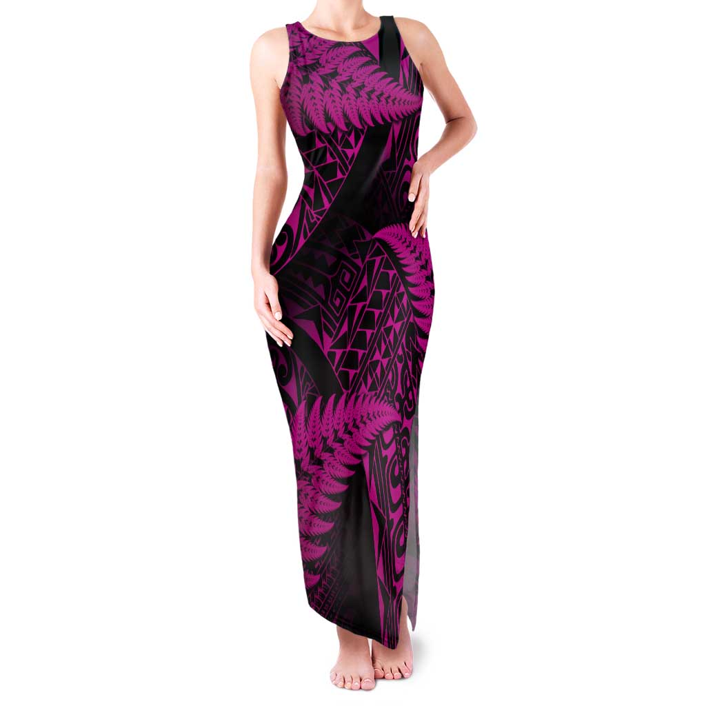 New Zealand Rugby Pacific Personalised Tank Maxi Dress All Pink Maori Pasifika Fern Pattern LT9 Women Pink - Polynesian Pride