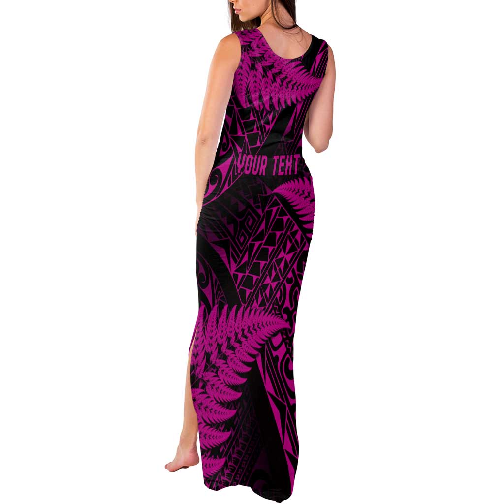 New Zealand Rugby Pacific Personalised Tank Maxi Dress All Pink Maori Pasifika Fern Pattern LT9 - Polynesian Pride