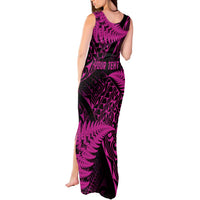 New Zealand Rugby Pacific Personalised Tank Maxi Dress All Pink Maori Pasifika Fern Pattern LT9 - Polynesian Pride
