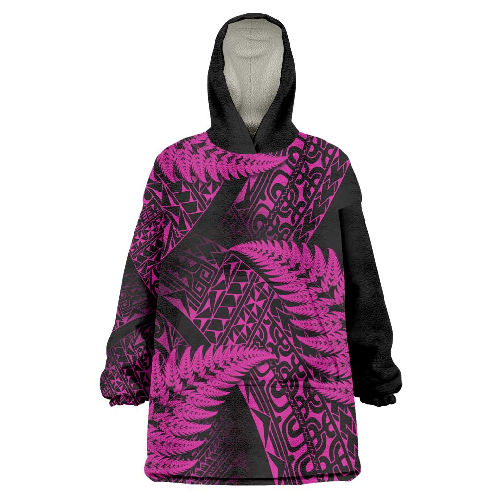 New Zealand Rugby Pacific Personalised Wearable Blanket Hoodie All Pink Maori Pasifika Fern Pattern LT9 One Size Pink - Polynesian Pride