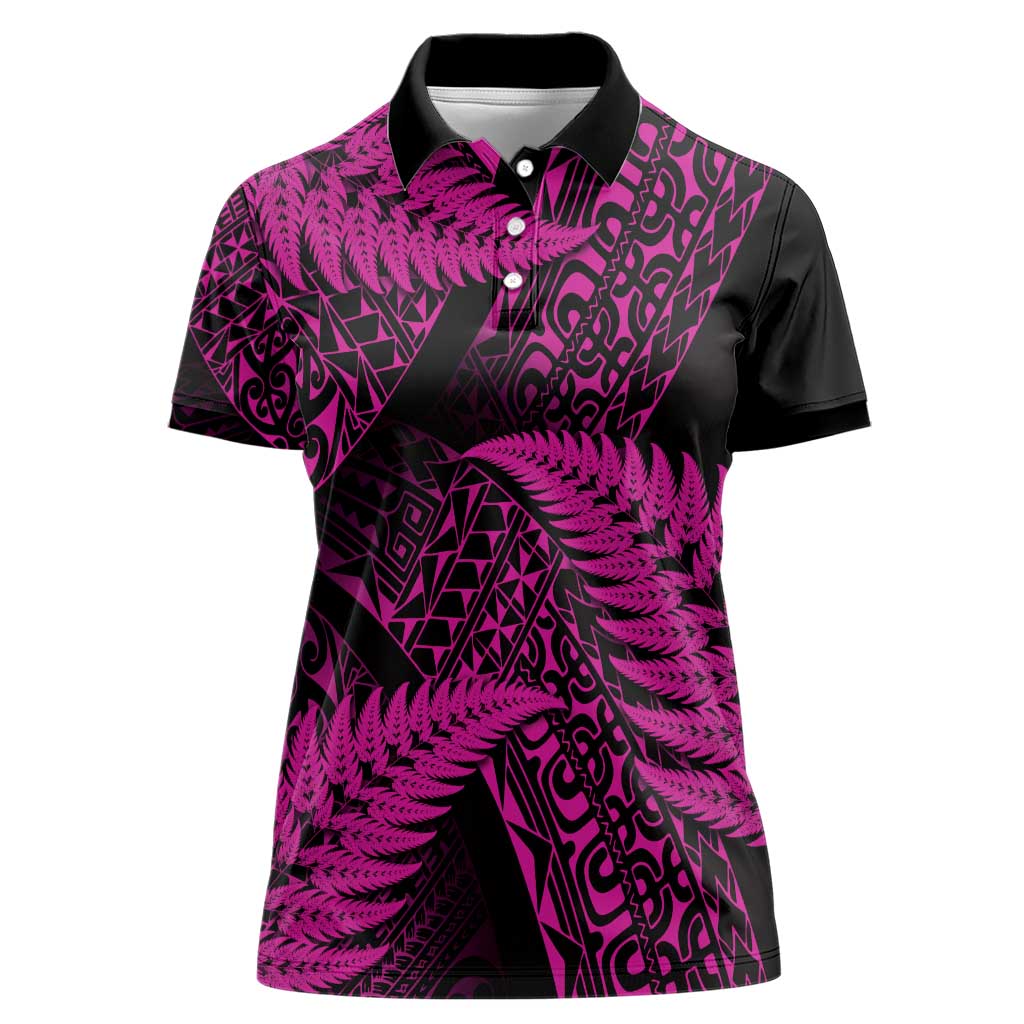 New Zealand Rugby Pacific Personalised Women Polo Shirt All Pink Maori Pasifika Fern Pattern LT9 Female Pink - Polynesian Pride