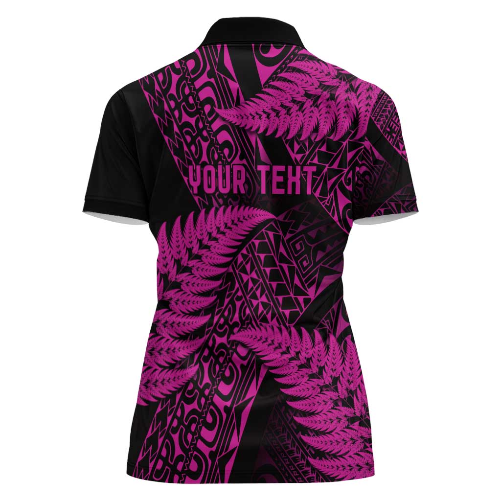 New Zealand Rugby Pacific Personalised Women Polo Shirt All Pink Maori Pasifika Fern Pattern LT9 - Polynesian Pride