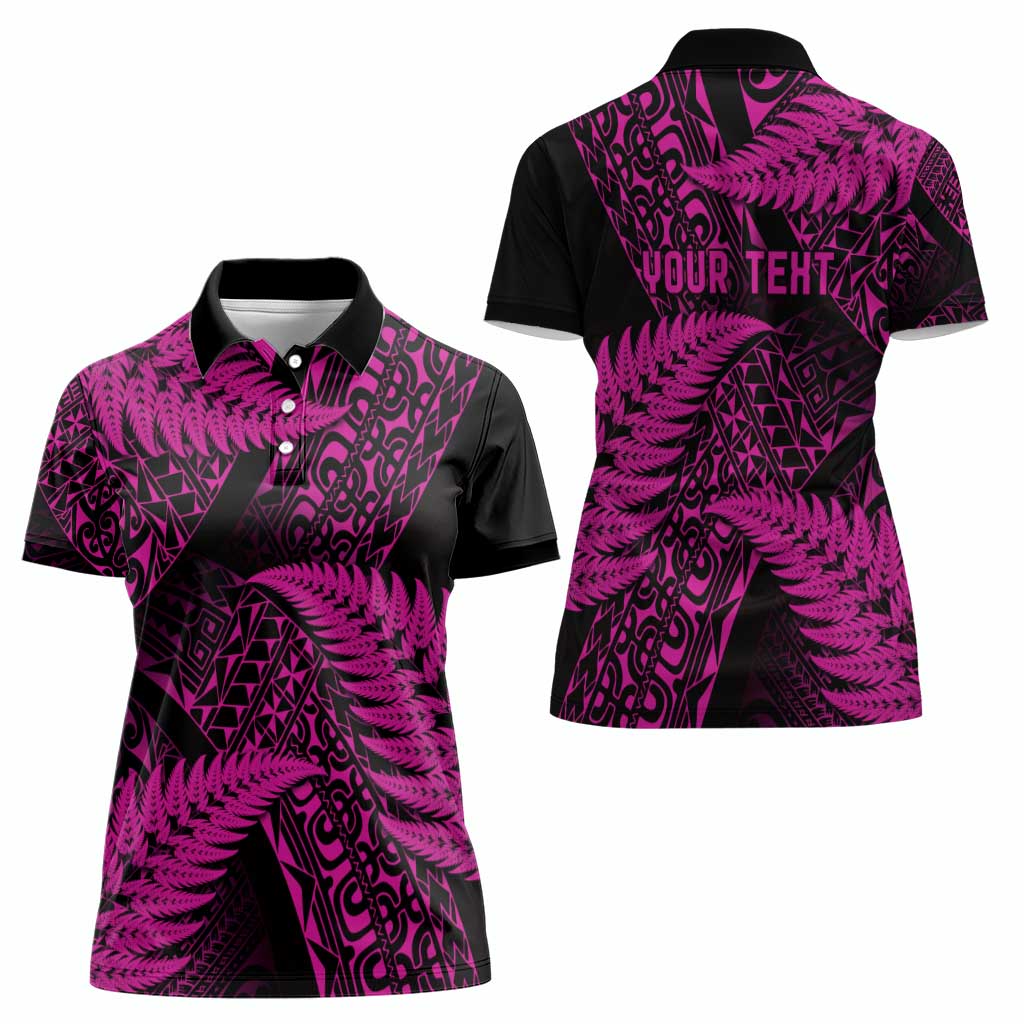 New Zealand Rugby Pacific Personalised Women Polo Shirt All Pink Maori Pasifika Fern Pattern LT9 - Polynesian Pride