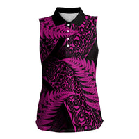 New Zealand Rugby Pacific Personalised Women Sleeveless Polo Shirt All Pink Maori Pasifika Fern Pattern LT9 Female Pink - Polynesian Pride