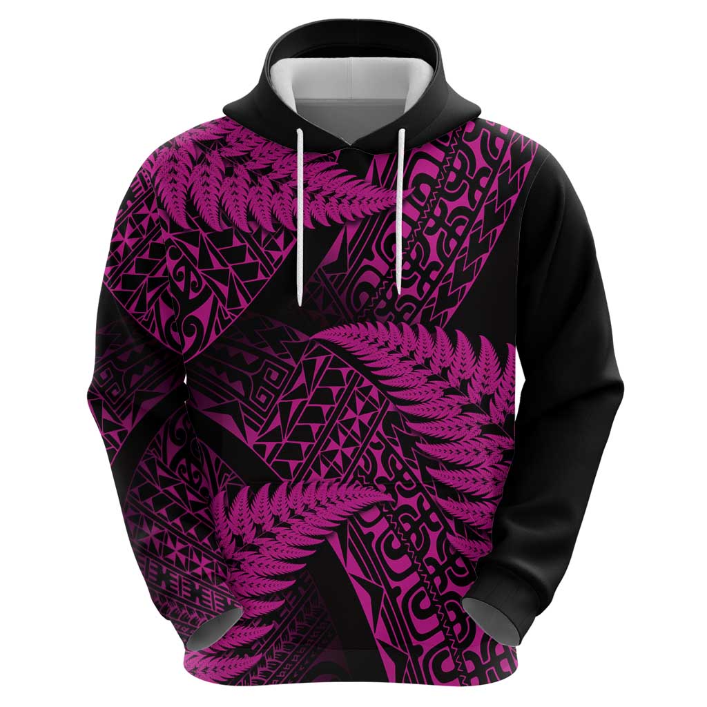 New Zealand Rugby Pacific Personalised Zip Hoodie All Pink Maori Pasifika Fern Pattern LT9 - Polynesian Pride