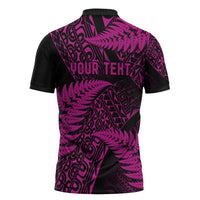 New Zealand Rugby Pacific Personalised Zipper Polo Shirt All Pink Maori Pasifika Fern Pattern LT9 - Polynesian Pride