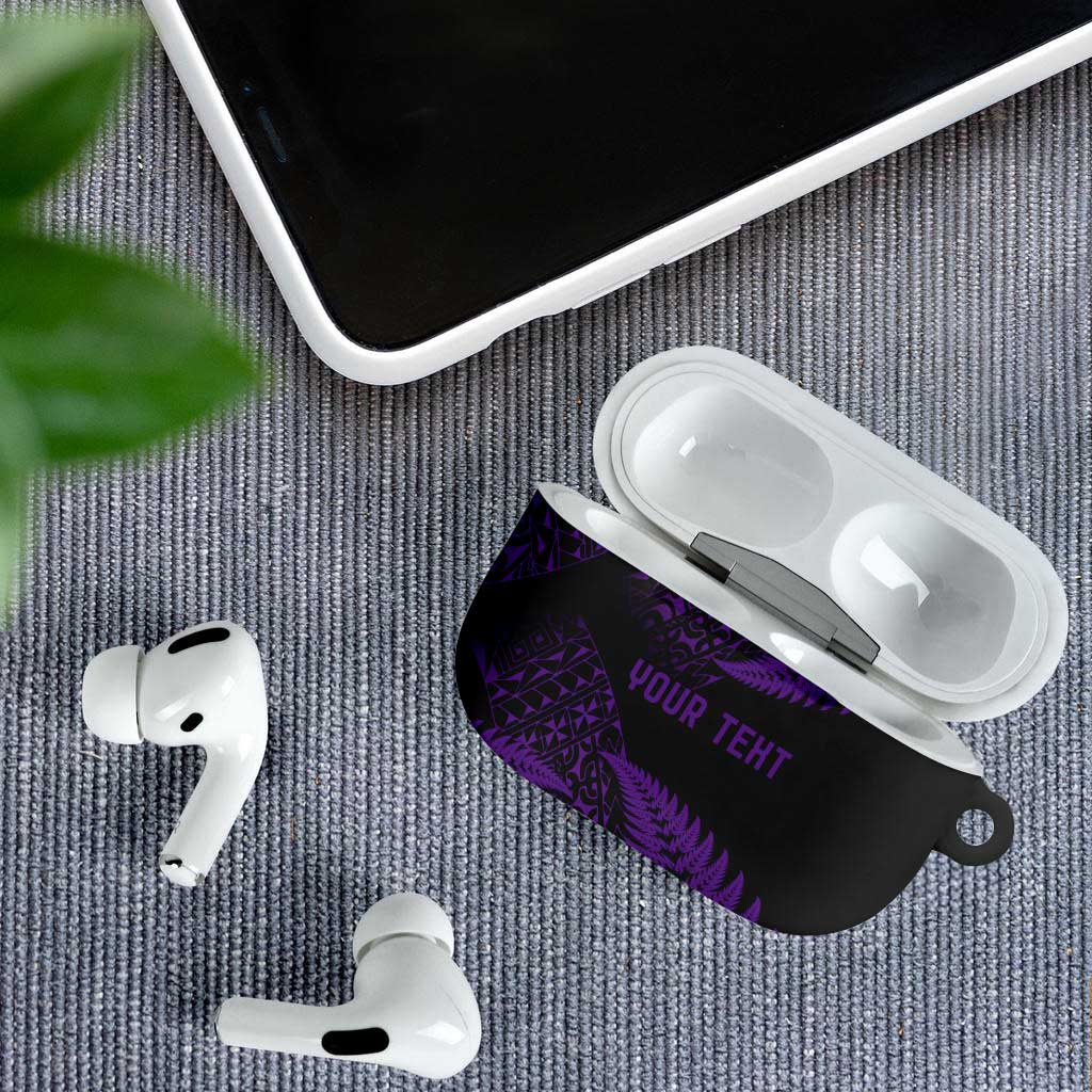 New Zealand Rugby Pacific Personalised AirPods Case All Purple Maori Pasifika Fern Pattern LT9 - Polynesian Pride