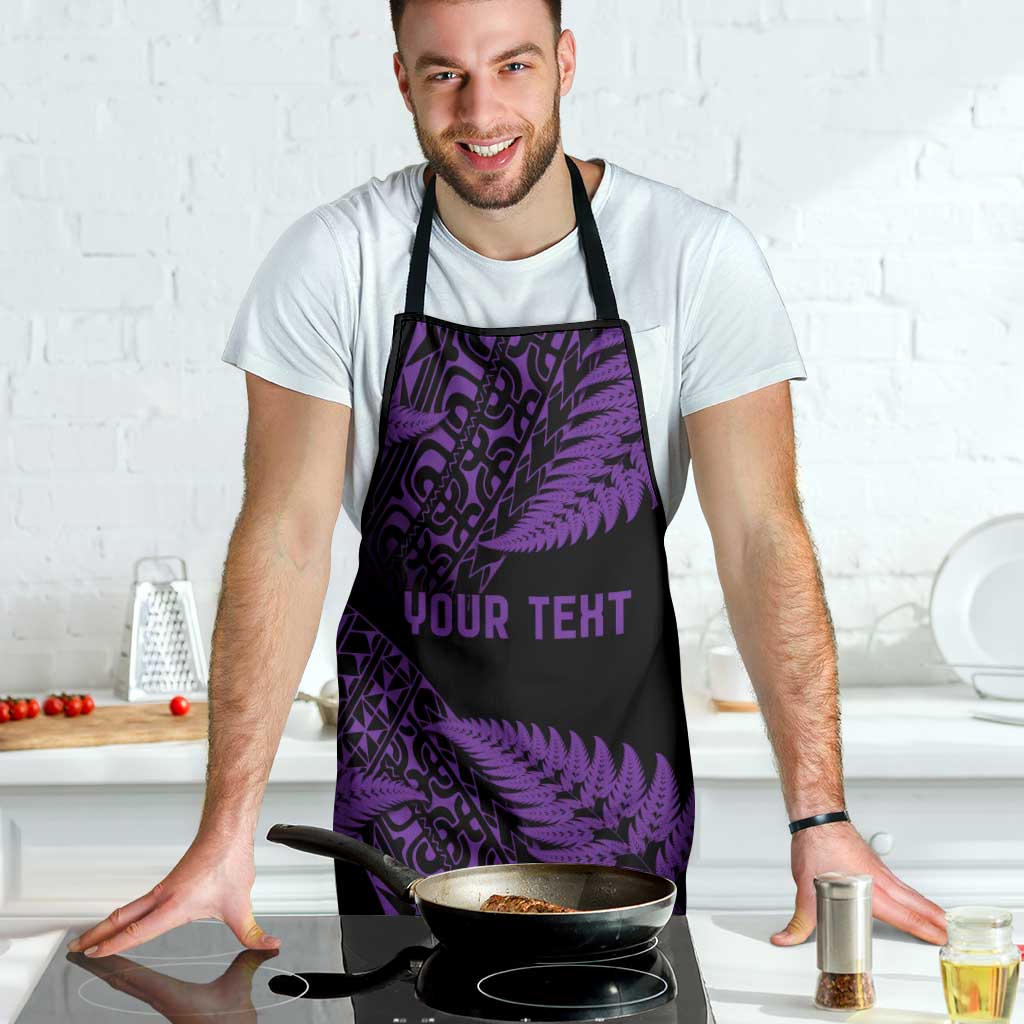 New Zealand Rugby Pacific Personalised Apron All Purple Maori Pasifika Fern Pattern - Polynesian Pride