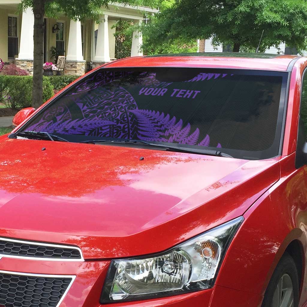 New Zealand Rugby Pacific Personalised Auto Sun Shade All Purple Maori Pasifika Fern Pattern - Polynesian Pride