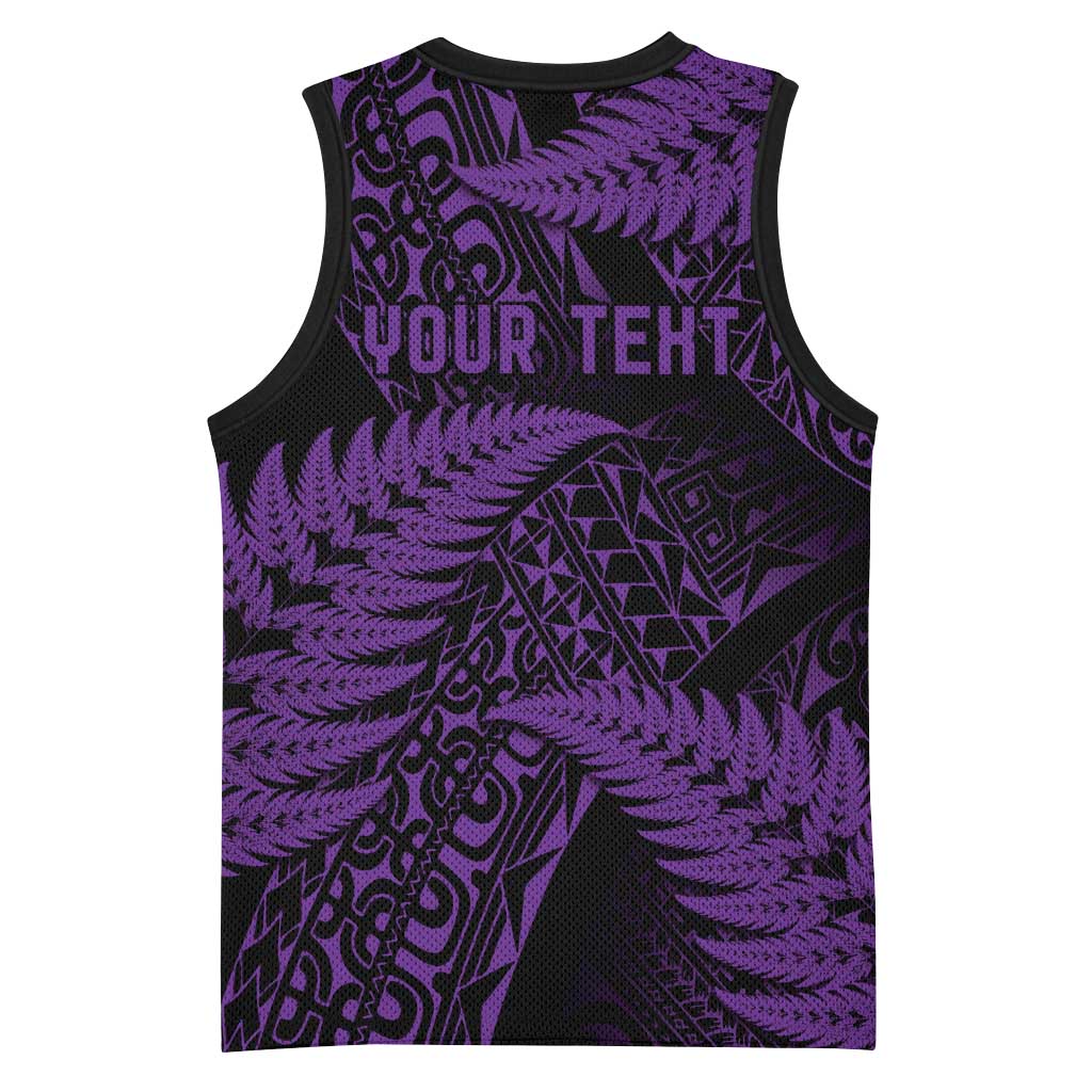New Zealand Rugby Pacific Personalised Basketball Jersey All Purple Maori Pasifika Fern Pattern LT9 - Polynesian Pride