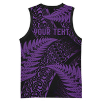 New Zealand Rugby Pacific Personalised Basketball Jersey All Purple Maori Pasifika Fern Pattern LT9 - Polynesian Pride