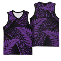 New Zealand Rugby Pacific Personalised Basketball Jersey All Purple Maori Pasifika Fern Pattern LT9 - Polynesian Pride