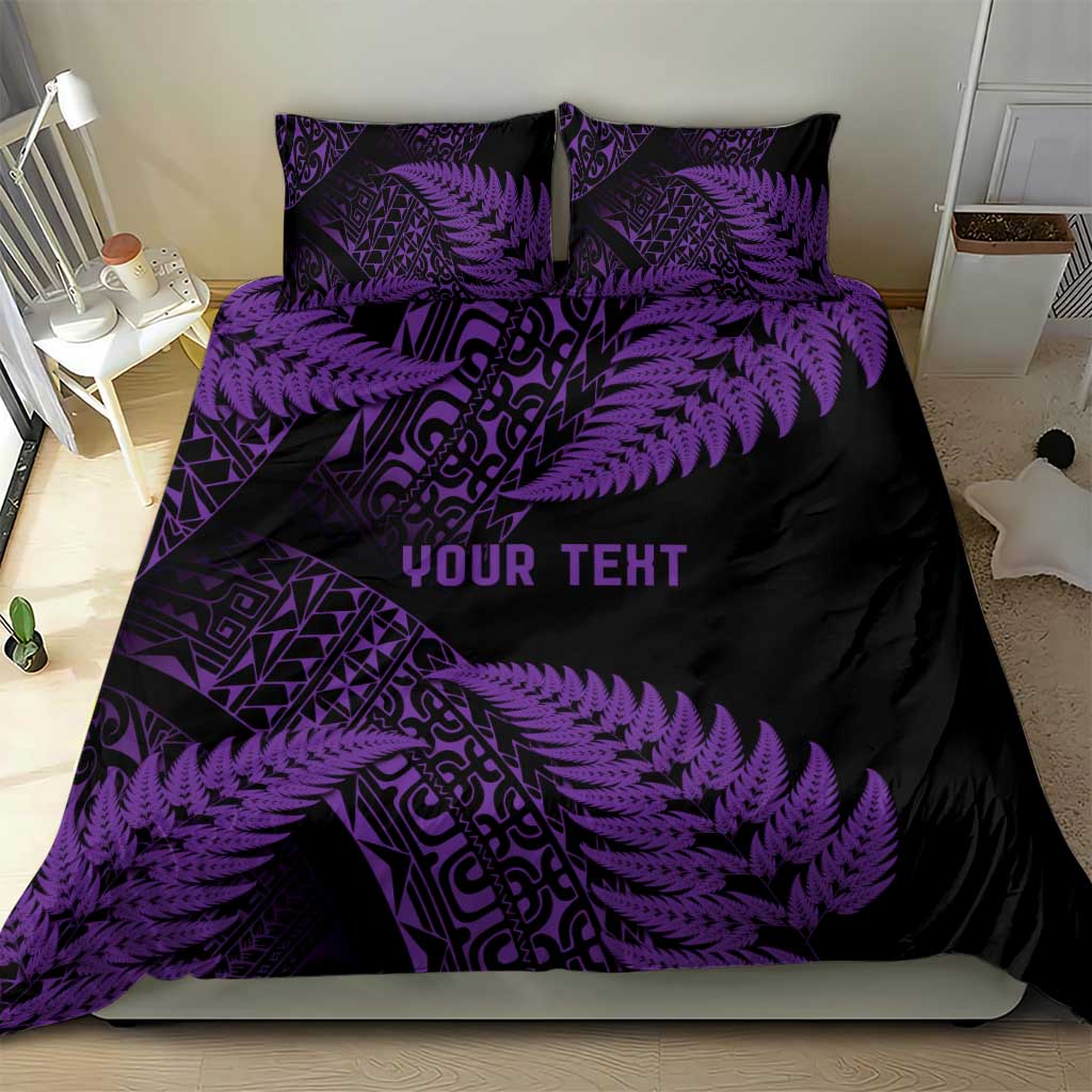 New Zealand Rugby Pacific Personalised Bedding Set All Purple Maori Pasifika Fern Pattern