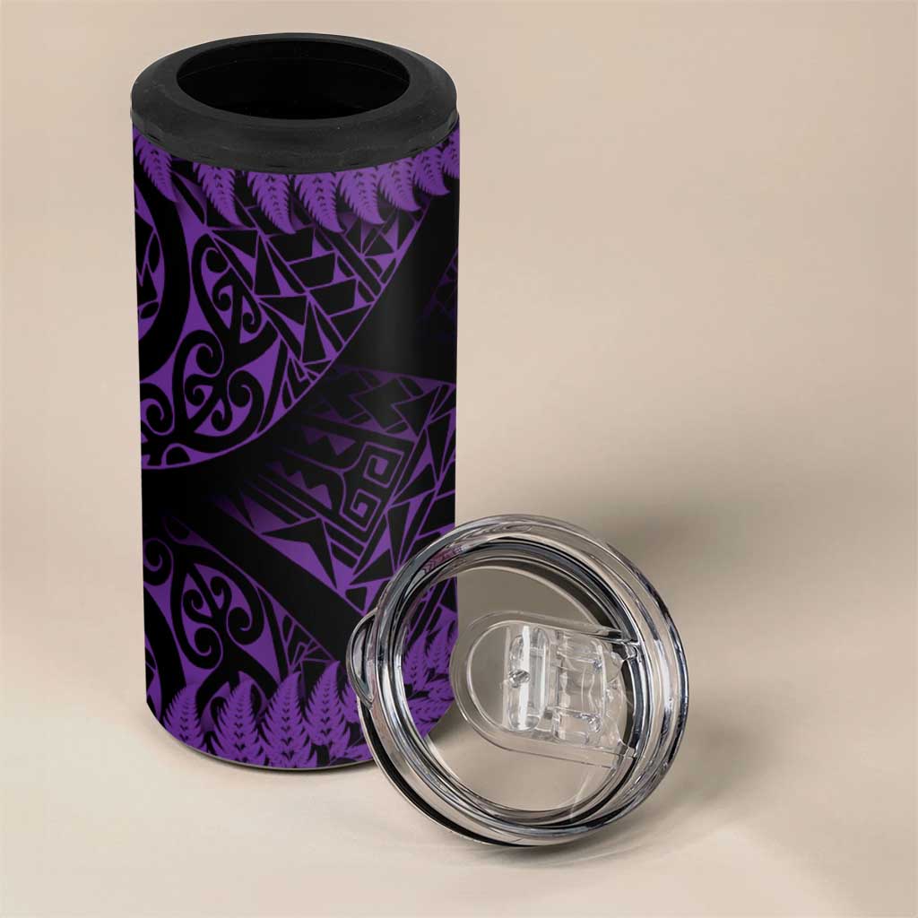New Zealand Rugby Pacific Personalised 4 in 1 Can Cooler Tumbler All Purple Maori Pasifika Fern Pattern LT9 - Polynesian Pride