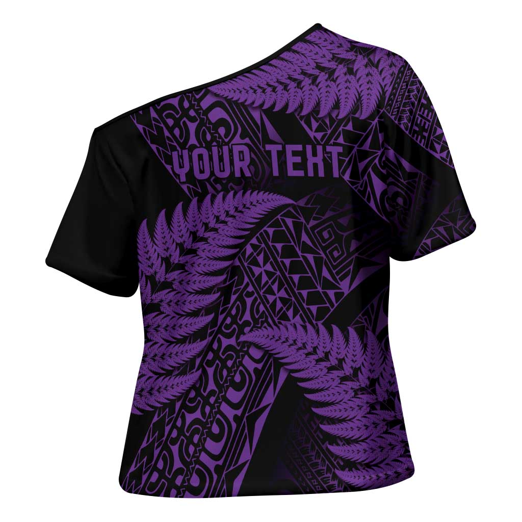 New Zealand Rugby Pacific Personalised Cross Shoulder Shirt All Purple Maori Pasifika Fern Pattern LT9 - Polynesian Pride