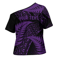 New Zealand Rugby Pacific Personalised Cross Shoulder Shirt All Purple Maori Pasifika Fern Pattern LT9 - Polynesian Pride