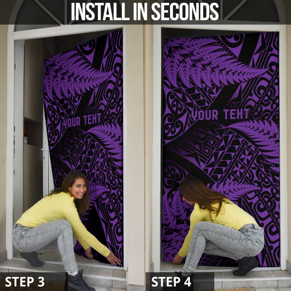 New Zealand Rugby Pacific Personalised Door Cover All Purple Maori Pasifika Fern Pattern LT9 - Polynesian Pride