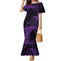New Zealand Rugby Pacific Personalised Family Matching Mermaid Dress and Hawaiian Shirt All Purple Maori Pasifika Fern Pattern LT9 Mom's Dress Purple - Polynesian Pride