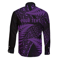 New Zealand Rugby Pacific Personalised Family Matching Off The Shoulder Long Sleeve Dress and Hawaiian Shirt All Purple Maori Pasifika Fern Pattern LT9 - Polynesian Pride