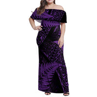 New Zealand Rugby Pacific Personalised Family Matching Off Shoulder Maxi Dress and Hawaiian Shirt All Purple Maori Pasifika Fern Pattern LT9 Mom's Dress Purple - Polynesian Pride