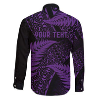 New Zealand Rugby Pacific Personalised Family Matching Off Shoulder Short Dress and Hawaiian Shirt All Purple Maori Pasifika Fern Pattern LT9 - Polynesian Pride
