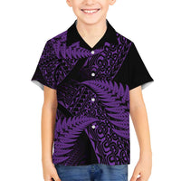 New Zealand Rugby Pacific Personalised Family Matching Off Shoulder Short Dress and Hawaiian Shirt All Purple Maori Pasifika Fern Pattern LT9 Son's Shirt Purple - Polynesian Pride