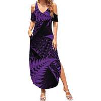 New Zealand Rugby Pacific Personalised Family Matching Summer Maxi Dress and Hawaiian Shirt All Purple Maori Pasifika Fern Pattern LT9 Mom's Dress Purple - Polynesian Pride