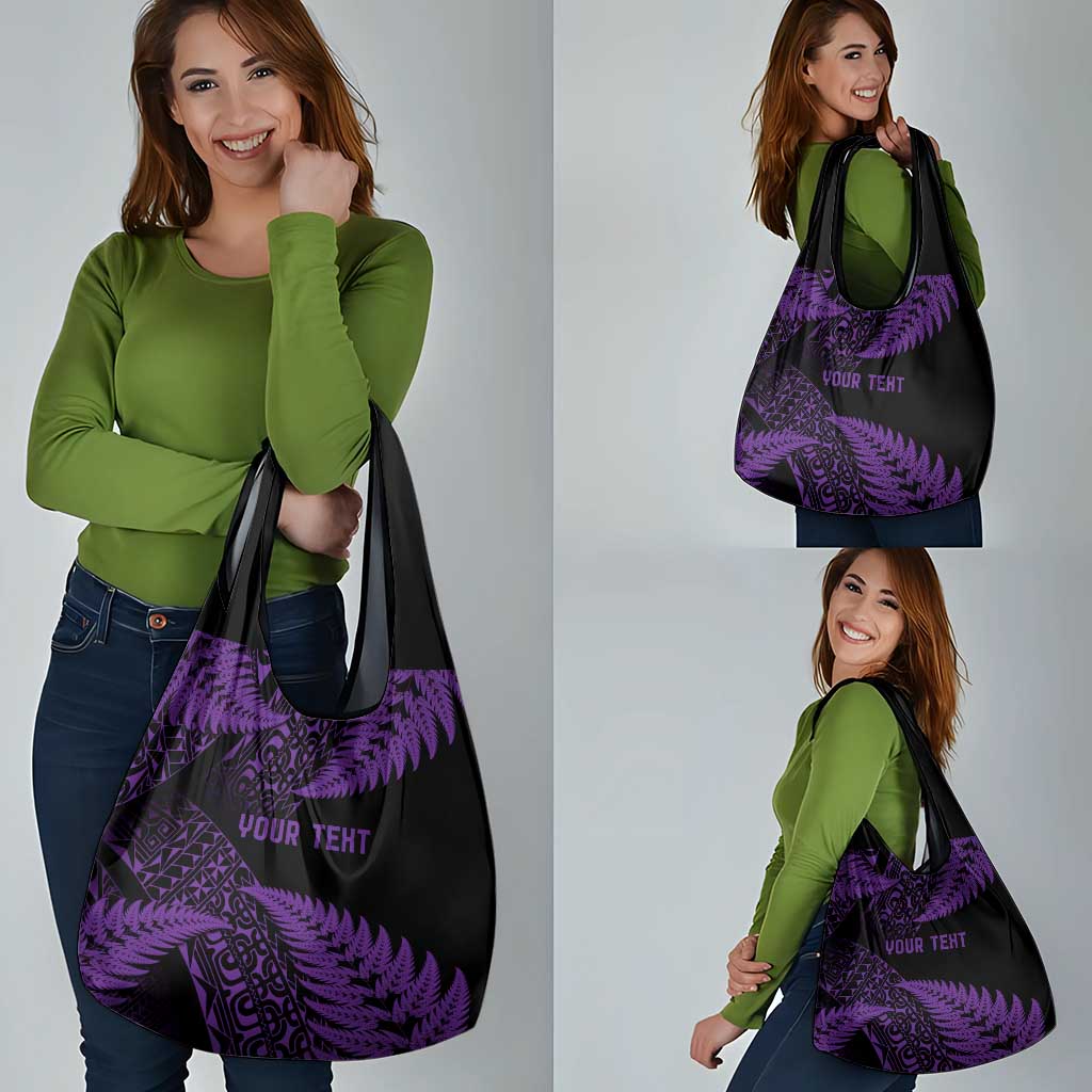 New Zealand Rugby Pacific Personalised Grocery Bag All Purple Maori Pasifika Fern Pattern LT9 - Polynesian Pride
