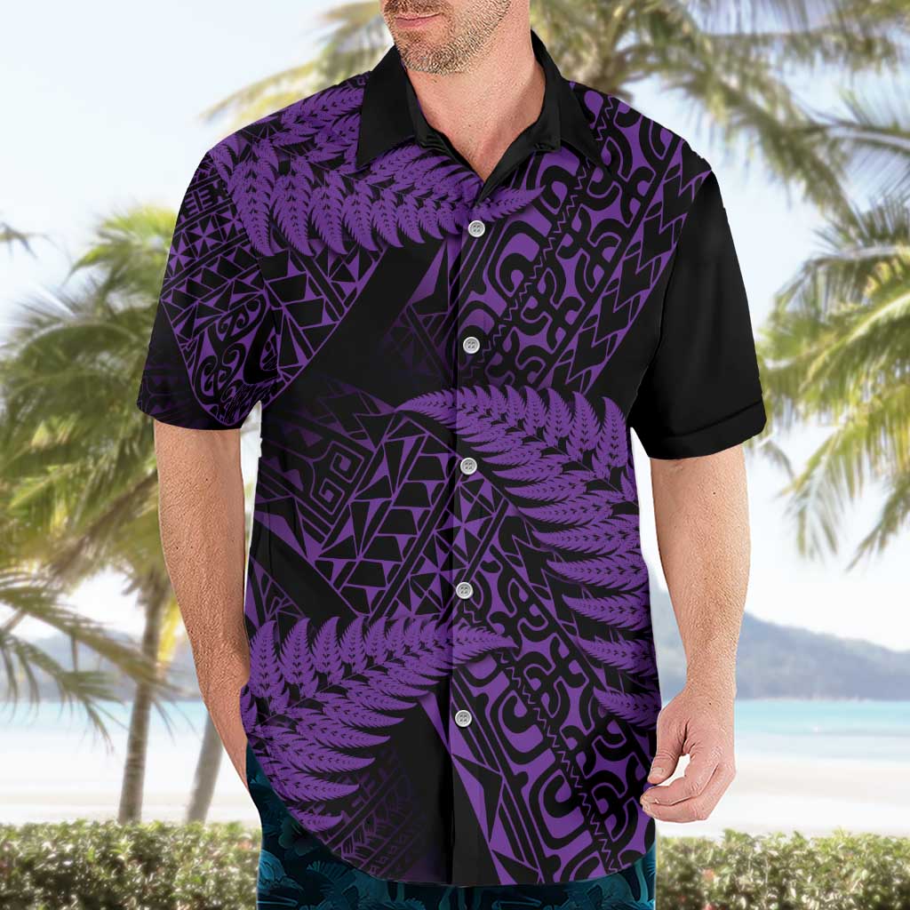 New Zealand Rugby Pacific Personalised Hawaiian Shirt All Purple Maori Pasifika Fern Pattern LT9 - Polynesian Pride