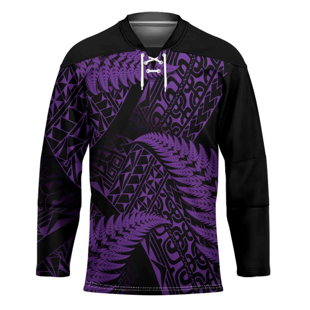 New Zealand Rugby Pacific Personalised Hockey Jersey All Purple Maori Pasifika Fern Pattern LT9 Unisex Purple - Polynesian Pride
