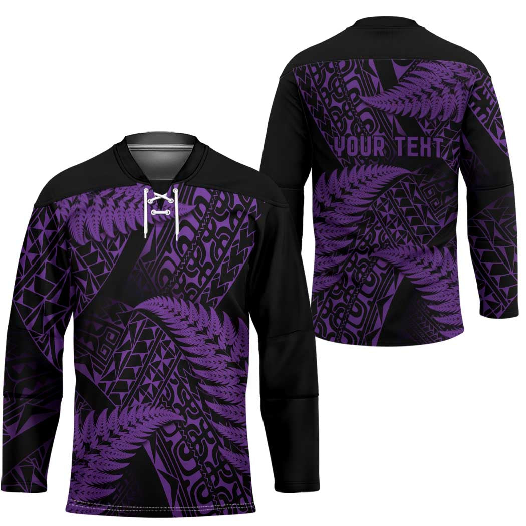 New Zealand Rugby Pacific Personalised Hockey Jersey All Purple Maori Pasifika Fern Pattern LT9 - Polynesian Pride