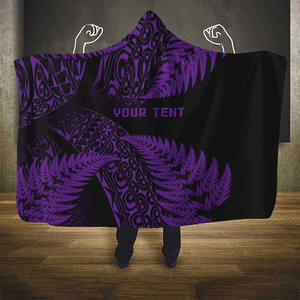 New Zealand Rugby Pacific Personalised Hooded Blanket All Purple Maori Pasifika Fern Pattern LT9 - Polynesian Pride