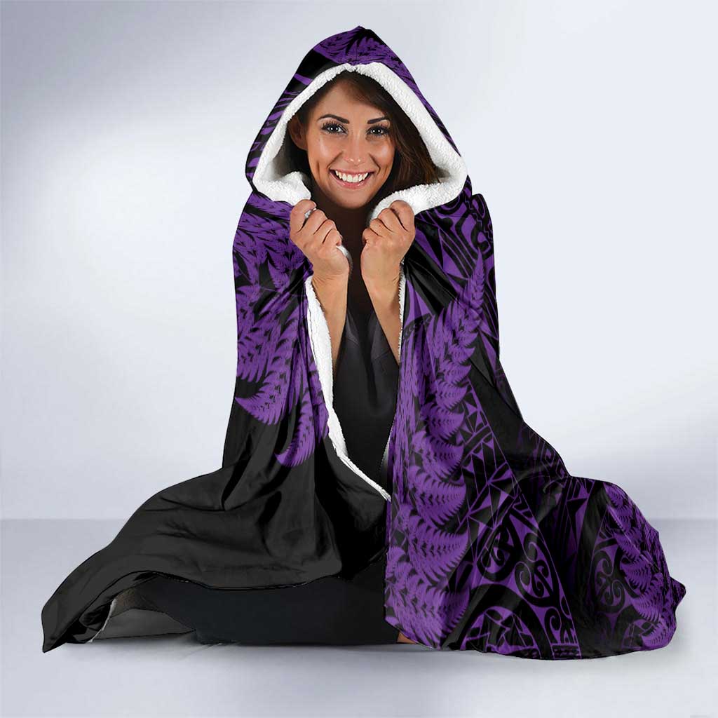 New Zealand Rugby Pacific Personalised Hooded Blanket All Purple Maori Pasifika Fern Pattern LT9 - Polynesian Pride