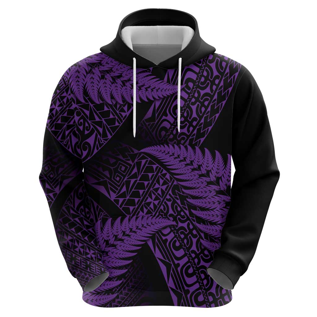 New Zealand Rugby Pacific Personalised Hoodie All Purple Maori Pasifika Fern Pattern LT9 - Polynesian Pride