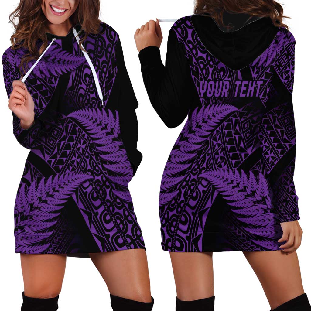 New Zealand Rugby Pacific Personalised Hoodie Dress All Purple Maori Pasifika Fern Pattern LT9 - Polynesian Pride