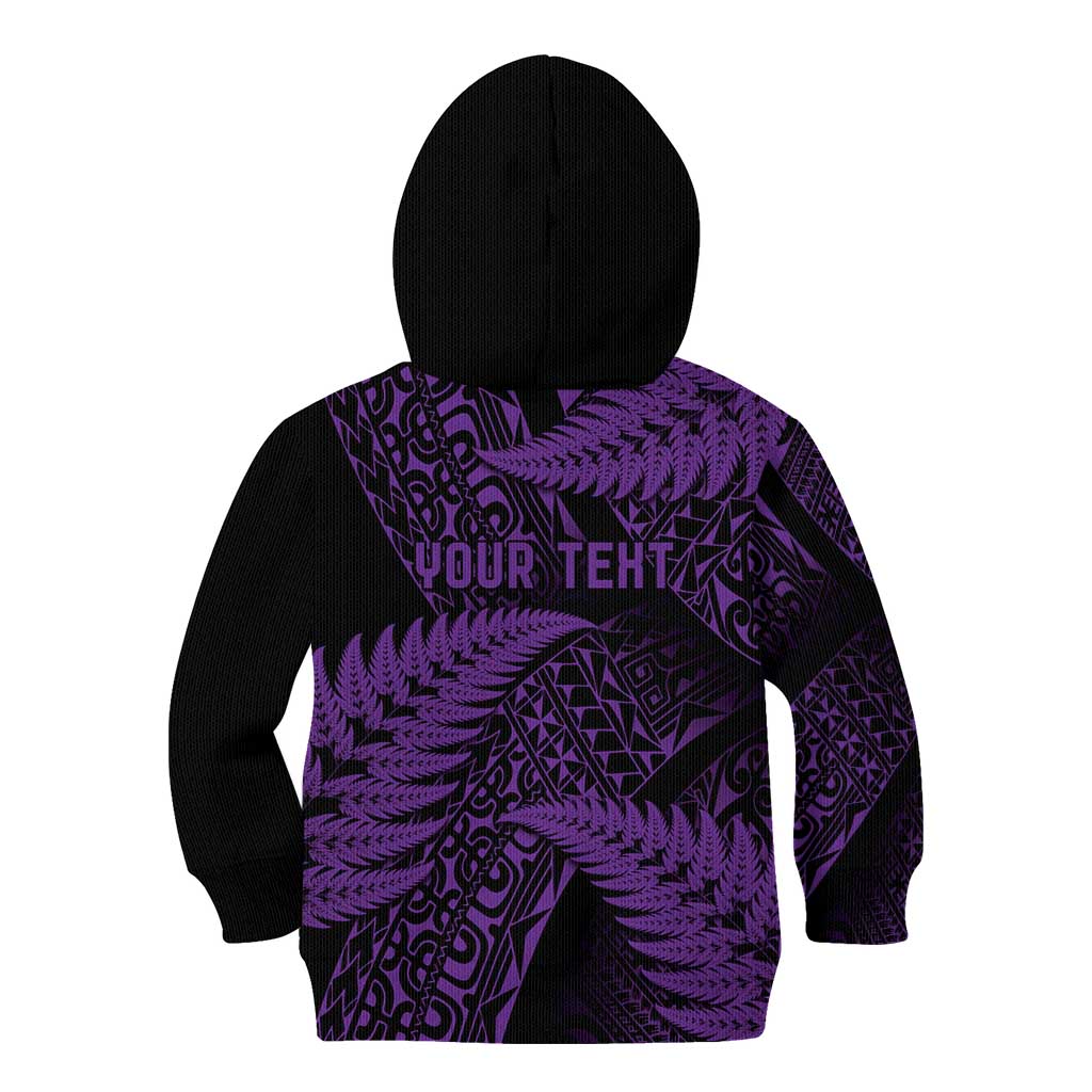 New Zealand Rugby Pacific Personalised Kid Hoodie All Purple Maori Pasifika Fern Pattern LT9 - Polynesian Pride